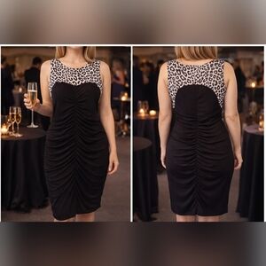 Cache Black Dress with Sequin Cheetah Accents